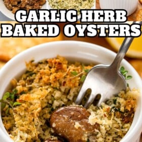 The process shots for baking oysters presented above an image of a fork piercing the oysters.
